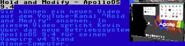 Hold and Modify - ApolloOS 9.4 | Sie können ein neues Video auf dem YouTube-Kanal Hold and Modify ansehen. In diesem Video spricht Kevin über das neue Betriebssystem ApolloOS 9.4 für seinen Vampire v4 Stand Alone-Computer.