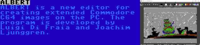 ALBERT | ALBERT is a new editor for creating extended Commodore C64 images on the PC. The program is developed by Luigi Di Fraia and Joachim Ljunggren.