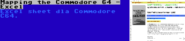 Mapping the Commodore 64 - Excel | Excel sheet dla Commodore C64.