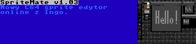 SpriteMate v1.03 | Nowy C64 sprite edytor online z Ingo.