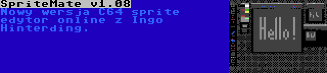 SpriteMate v1.08 | Nowy wersja C64 sprite edytor online z Ingo Hinterding.