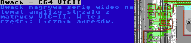 Bwack - C64 VICII | Bwack nagrywa serię wideo na temat analizy strzału z matrycy VIC-II. W tej części: Licznik adresów.